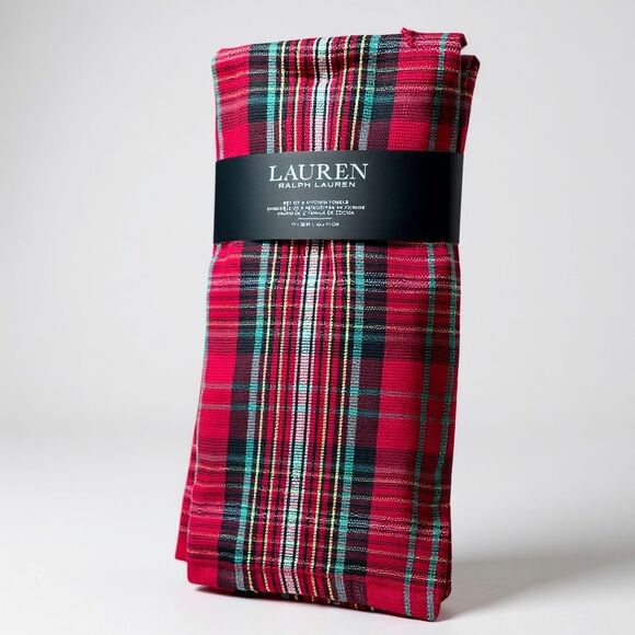 Ralph Lauren Red Plaid Cotton Dish Towels Set of 2 Christmas Kitchen Decor NWT - Picture 4 of 4
